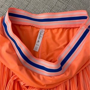 Tennis skirt with built in shorts orange with blue white striped waist band